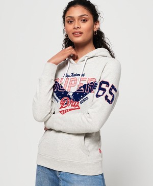 Superdry Eagle Star Flock Női Kapucnis Pulóver Fehér | OPIWF9108